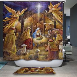 180cm * 180 cm Europa Stijl Polyester 3D Douchegordijn Geboorte van Jezus Olieverfschilderij Patroon Waterdicht Bad Gordijn Voor Badkamer LJ201130