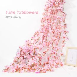 Vigne de fleurs Sakura artificielles 180CM, arc de roses de jardin de mariage, décoration de fête de maison, fausses plantes de Scrapbook en soie pour mariée de noël