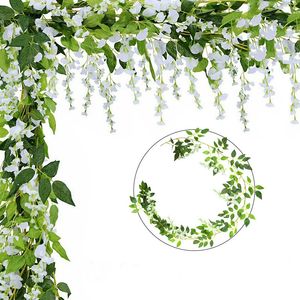 180 cm Kunstmatige Wisteria Decoratieve Bloem String Fake Ivy Plant Vine Garland Voor Bruiloft Boog Thuis Tuin Decoratie