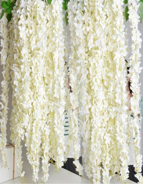 Simulación blanca de 180 cm Hydrangea Flor Artificial Silk Wisteria Vine para la decoración del jardín de bodas 10pcslot Drop entrega1162193