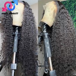 Perruques de cheveux humains de simulation bouclée de densité 180D perruques avant de dentelle de vague d'eau brésilienne pour les femmes noires pré-cueillies couleur noire perruque frontale synthétique de vague profonde