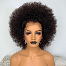 Perruque Bob Lace Front Wig brésilienne Remy, cheveux naturels crépus bouclés, densité 180, naissance des cheveux naturelle, 13x4, sans colle, Afro courte