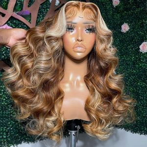180 Densensity Blonde Brown Sight Highlight Body Hair Body Wave Lace Lace Front Perruque Fomen Women 360 HD LACE FRONTAL WIG COLORED Synthetic Cosplay Wigs