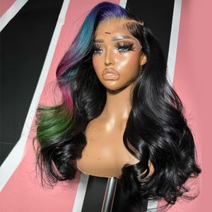 180 dichtheid Body Wave Roze Blauw Hoogtepunt Menselijk haar Pruiken 13X4 Transparant Kant Frontale Pruiken Pre geplukt Synthetische Kant Voorpruik Cosplay