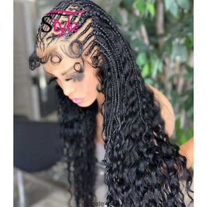 180 Density Brésilien Brésilien Curly Lace Front Wig 360 Lace Box Braid Wig Africain Synthétique Traité Perruques pour les femmes aux cheveux pour bébé