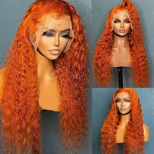 180 Dencity Brésilien Ginger Orange Lace Lace Perruque avant profonde Curly Full Lace Front Simulation Perruques de cheveux humains Wig Water Water Hd Laceal Wig Frontal