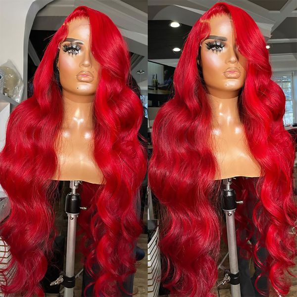 Pelucas frontales de encaje rojo brasileño de 180 densidad, cabello humano de simulación frontal de encaje de colores para mujeres, peluca sintética negra/rubia/marrón/gris con Babyhair WTUC