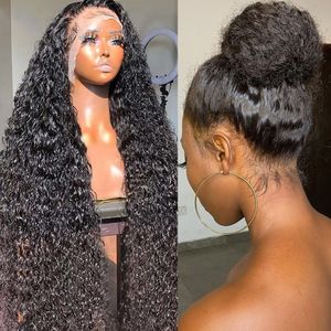 180 Densensity Curly Human Hair Black Color 360 Wig Wig Full Full Wig 36 pouces 13x4 Wigs frontaux en dentelle HD pour femmes