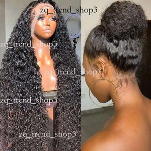 180 Densensity Curly Human Hair Wigs Black Color 360 Wig Full Lace Full Lace 36 pouces 13x4 HD Pernues frontales pour les femmes Synthétique transparent Synthétique 776