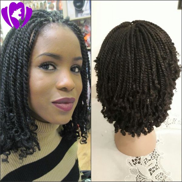 180density full natural negro / marrón / ombre color peluca brasileña sintética frente de encaje completo pelo corto rizado trenzado pelucas para mujeres negras