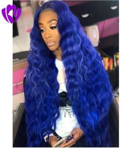 Perruque Lace Front Wig synthétique complète, Body Wave bleue, couleur claire, cheveux naturels, raie frontale, 180 de densité, pour femmes 6475556