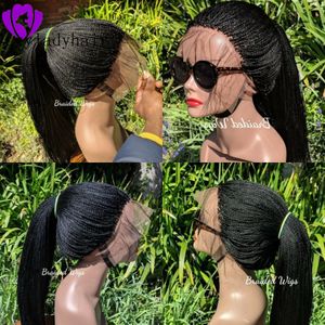 180 dichtheid volledige Synthetische Micro Twist Gevlochten Lace Front Pruiken Hittebestendige Vezel Lange Braziliaanse Afro-amerikaanse Vrouwen Pruiken met Baby Haar