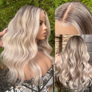 180Density Sights Ash Blonde Root Lace Lace Front Human Hair Wig 40inches Water Wave Lace Front Wig HD Invisible Perruque synthétique en dentelle invisible pour femmes