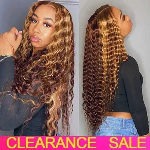 180Density Highlight Deep Wave Lace Frontal Wig Simation Cheveux humains Lace Front Wigs Colored Brazilian Curly Blonde Wig Preplumed