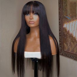 180 Densensity Human Hair Wigs Long Right Cheveux avec Bang Fringe Fringe Wigs pour les femmes Brésilien sans glué