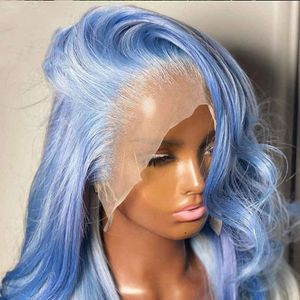 180Densité Bleu Clair Avant de Lacet Perruque de Cheveux Humains Avant de Lacet Coloré Rouge/vert/gris/blanc Cosplay Perruques Synthétiques HD Transparent Lace Frontal Wig