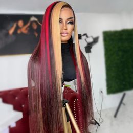 180 densité cheveux péruviens faits saillants rouge blond 13x4 dentelle frontale perruque pré-épilée droite transparente dentelle avant perruques de cheveux humains pour les femmes noires