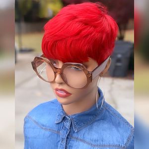 180 densidad de color rojo dojo corta corta pelucas de cabello humano con flequillo rubio barato 613 cabello brasileño marrón peluca de encaje completo para mujeres