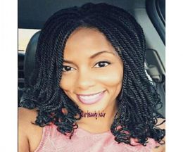 180 DENSITY KORTE Kinky Wig Black Brown Bourgondy Africa American Crochet Braids Wig Synthetische vlechten kanten voorpruik met BA9209365