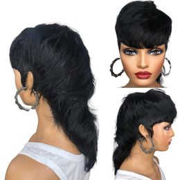 180Density Short Pixie Cut Wigs Full Lace Front Wig avec Bangs Straight pour les femmes Noir / Marron / Rouge Brésilien Remy Perruques de Cheveux Humains