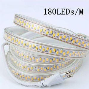 Bande lumineuse LED étanche, 180 diodes, SMD 5730, 110V, 220V, puissance, blanc chaud, 50m