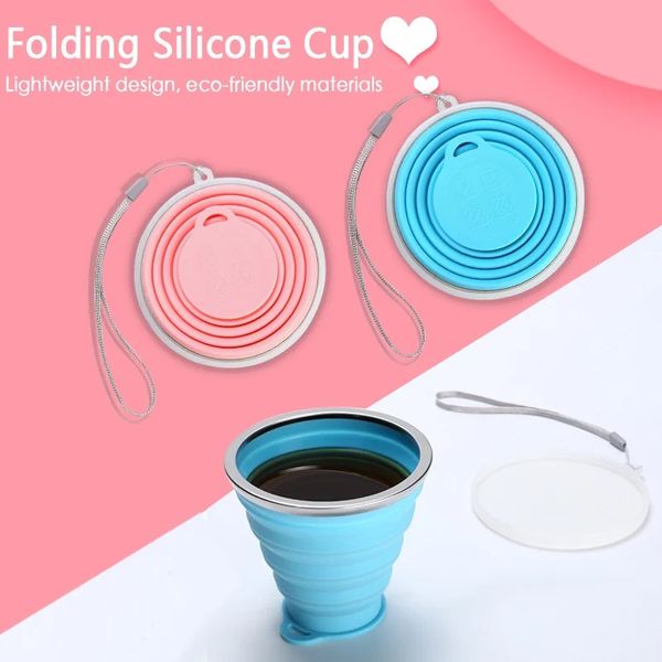 Tasse pliante rétractable de 180 ml / 250 ml en silicone portable avec couvercle Tasse à boire pliable à la couvercle tasse de voyage extérieur