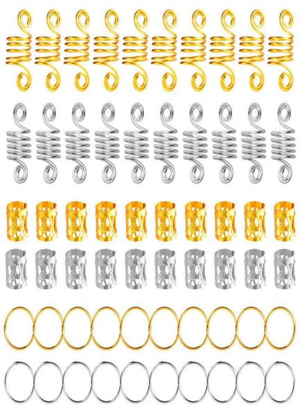 180pcs Metal Africain Hild Anneaux Perles Cuffs Tubes Charmes Dreadlock Dread Hair Traids Bijoux Accessoires Gold 2203126206804