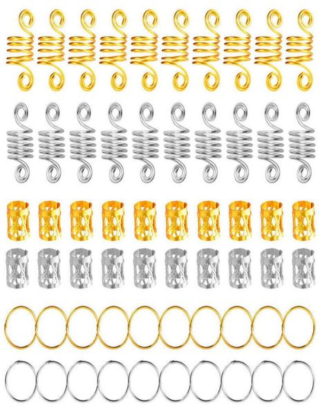 180pcs Metal Africain Hild Anneaux Perles TUBES CHARMES CHARMES Dreadlock Dread Hair Traids Bijoux Accessoires Gold 2203126802154