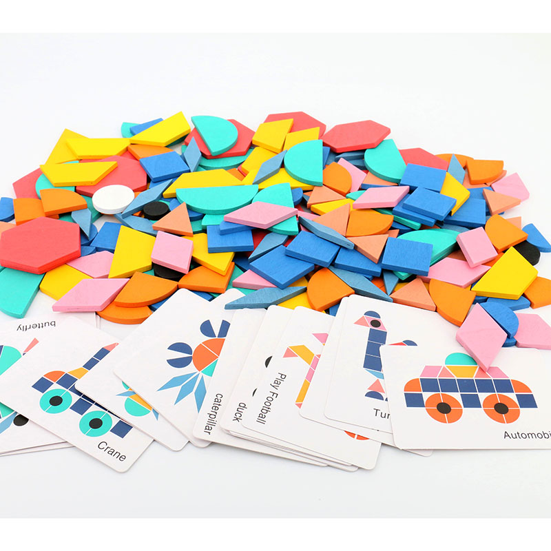 180pcs Set en bois 3D puzzles coloré de forme géométrique tangram gibier gibier kids montessori apprentissage des jouets éducatifs pour childre