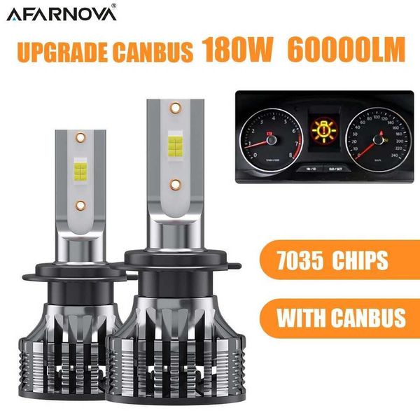 Phare Canbus H7 180W Turbo Led H4 H1 H11 HB4 HB3 9005 9006, ampoules 3570 CSP améliorées pour voitures, antibrouillard automatique et moto 12V