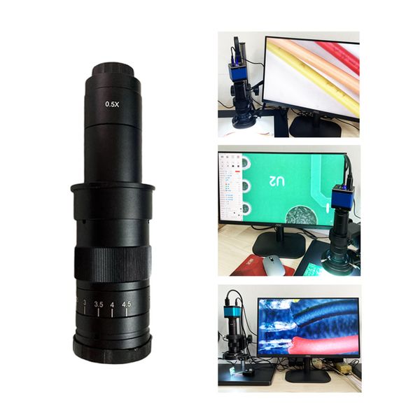 Lente de microscopio de video 180X 0.7x - 4.5x Lente de zoom ajustable 0.5x Lente adaptador C de la cámara para la cámara soldadura de reparación móvil