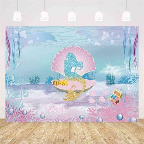 180x110cm Little Mermaid Party Backdrops Under the Sea Party Pography Background Enfants Décorations De Fête D'anniversaire Baby Shower 210925