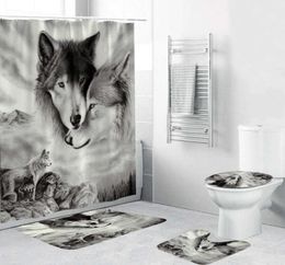 180x180cm 1PC3PCS4PCS WHITE WOLF REGRER Catcher Eyes Wolf avec 12 crochets Curtain de douche de salle de bain Toilet de toile de toile