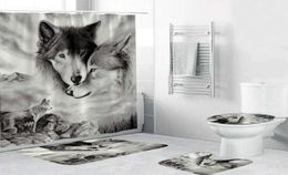 180x180cm 1PC3PCS4PCS WORK WOLF REGRER Catcher Eyes Wolf avec 12 crochets Route de salle de bain rideau de toile de toilette Tapis de rideau de rideau T3360215