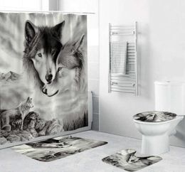 180x180cm 1PC3PCS4PCS WORK WOLF REGRER Catcher Eyes Wolf avec 12 crochets Douche de salle de bain rideau de toile de toilette tapis de couvercle de rideaux T5907038