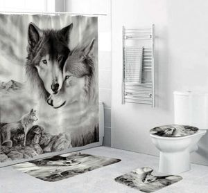 180x180cm 1 PC3PCS4PCS WIT Wolf Dream Catcher Wolf Eyes With 12 Hooks badkamer douchegordijn Toiletmat Deksel Rug gordijnsets T5907038