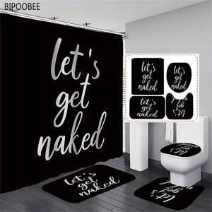 180x180cm Moderne douchegordijnen Waterdichte polyester stof Zwart badkamer Gordijn Toiletbedekking Niet-slip Mat Bad Tapijten Set 220429