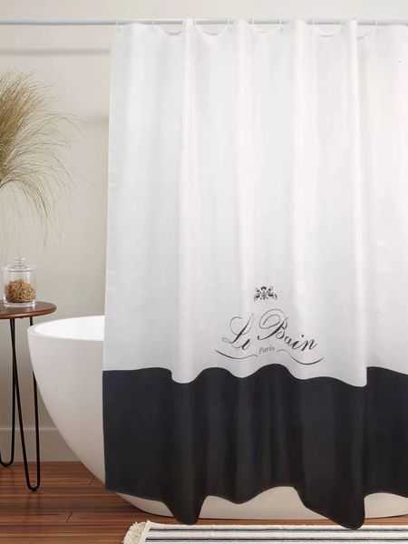 180x200 cm impression numérique Le Bai Nian noir blanc imperméable moisissure rideaux de douche salle de bain décor rideau ceinture crochet en forme de C 240131