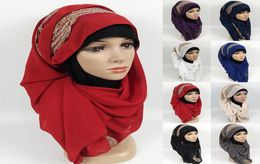 180x75 cm haute qualité en mousseline de soie femmes écharpe plaine musulman Long châle strass Hijab foulard dame capuche enveloppes Stole5482125