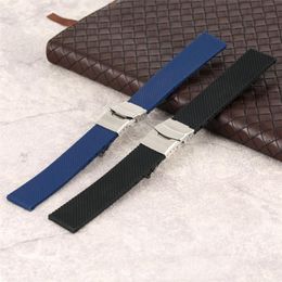 18202224mm zwartblauwe waterdichte siliconen band rubberen horlogeband duiker vervangende armband riem veerstaven recht uiteinde3328873227Q