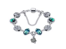 1821cm Nouveaux bracelets à trèfle à quatre talons à quatre feuilles Perles de cristal vert chanceux 925 Brangle en argent bijoux de bricolage 7560617