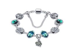 1821cm Nouveaux bracelets à trèfle à quatre talons à quatre feuilles Perles de cristal vert chanceux 925 Brangle en argent bijoux de bricolage4986900