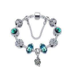 1821cm Nouveaux bracelets à trèfle à quatre talons à quatre feuilles Perles de cristal vert chanceux 925 Brangle en argent bijoux de bricolage4133200