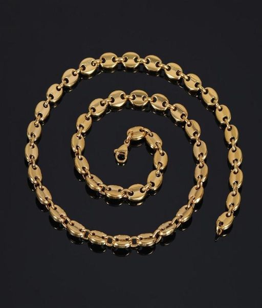Collier de chaîne en acier inoxydable en forme de menottes Hip Hop de 1824 pouces, chaîne de grains de café plaquée or 18 carats 28273771024