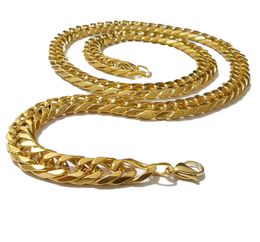 1840039039 11 mm hochwertiger Schmuck für Herren und Jungen, reiner Edelstahl, modische Doppelpanzer-Gliederkette, Halskette, Gold, HipHop6490155