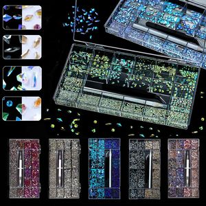 1850/2800/3100PCS Glanzende AB Nail Art Strass Kristallen Set Edelstenen 3D Nageldecoratie Diamant 21 Vorm 1PCS Pick Up Pen 240219