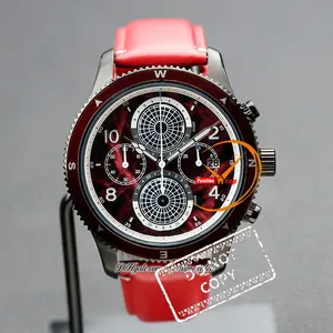 1858 129177 Geosphere 0 Oxygen Quartz Chronograph Mens Watch Kawa Karpo Limited Edition DLC Zwart Steel Red Dial Leather Strap Puretime Stopwatch Reloj Hombre Ptmblbl