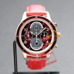 1858 129177 Geosphere 0 Oxygen Quartz Chronograph Mens Watch Kawa Karpo Limited Edition Rose Gold Red Dial Leather Riem Puretime Stopwatch Reloj Hombre PtmblBl