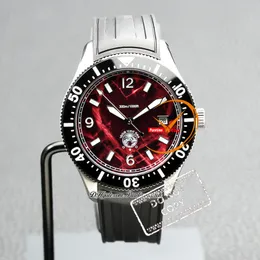 1858 Iced Sea Date 132291 Automatic Mens Watch Arear Case Ceramics Céraque Red Cadran Black Rubber Strap Watches Reloj Hombre Montre Homme Puretimewatch Ptmbl
