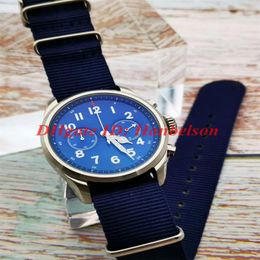 1858 Japan Quartz Chronogrph Mens Watch Stainless Steel Case Fabric nylon strap Stopwatch Blue dial Gents New WristWatch U0114086250Y